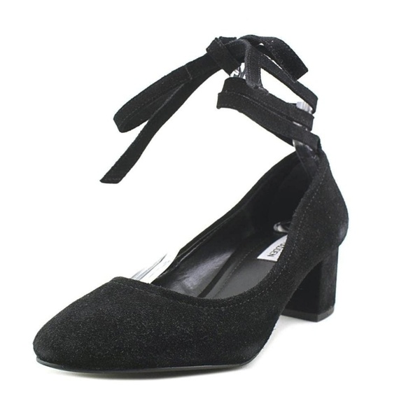 Steve Madden Black‎ Suede Ankle Wrap Pointed Toe Block Heel Pumps - Picture 1 of 7